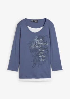 2 in 1 Baumwoll-Shirt, 3/4-Arm Damen Shirts & Tops