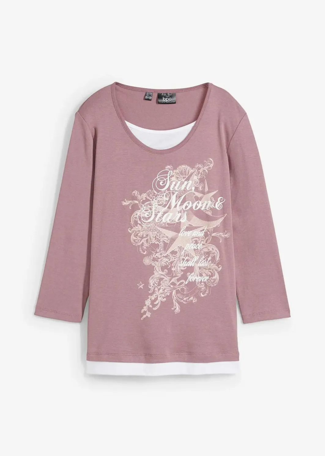 Damen bonprix Shirts & Tops|2 in 1 Baumwoll-Shirt, 3/4-Arm
