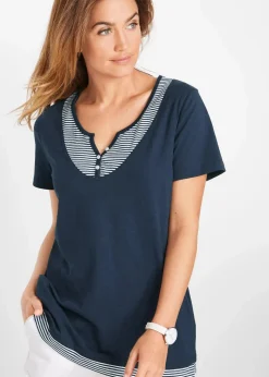 Damen bonprix Shirts & Tops|Nachhaltigere Materialien|2 in 1 Shirt aus Bio-Baumwolle, kurzarm