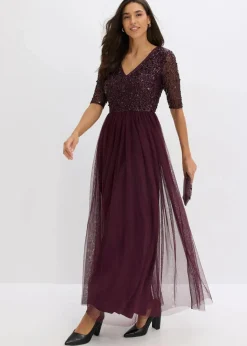 Damen bonprix Kleider|Festliche Mode|Abendkleid aus zartem Tüll mit Paillettenstickerei