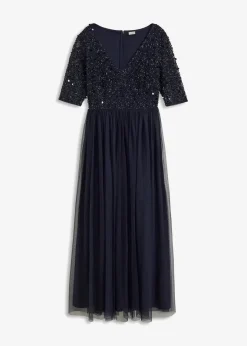 Damen bonprix Bekleidung·Pullover & Strickjacken|Kurzgrößen|Abendkleid aus zartem Tüll mit Paillettenstickerei