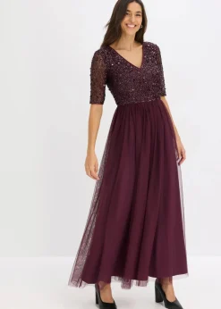 Damen bonprix Bekleidung·Pullover & Strickjacken|Kurzgrößen|Abendkleid aus zartem Tüll mit Paillettenstickerei
