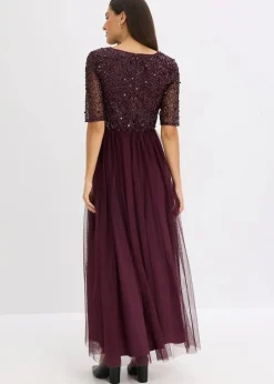 Damen bonprix Bekleidung·Pullover & Strickjacken|Kurzgrößen|Abendkleid aus zartem Tüll mit Paillettenstickerei
