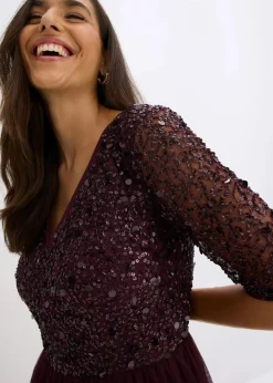 Damen bonprix Bekleidung·Pullover & Strickjacken|Kurzgrößen|Abendkleid aus zartem Tüll mit Paillettenstickerei