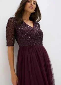 Damen bonprix Bekleidung·Pullover & Strickjacken|Kurzgrößen|Abendkleid aus zartem Tüll mit Paillettenstickerei