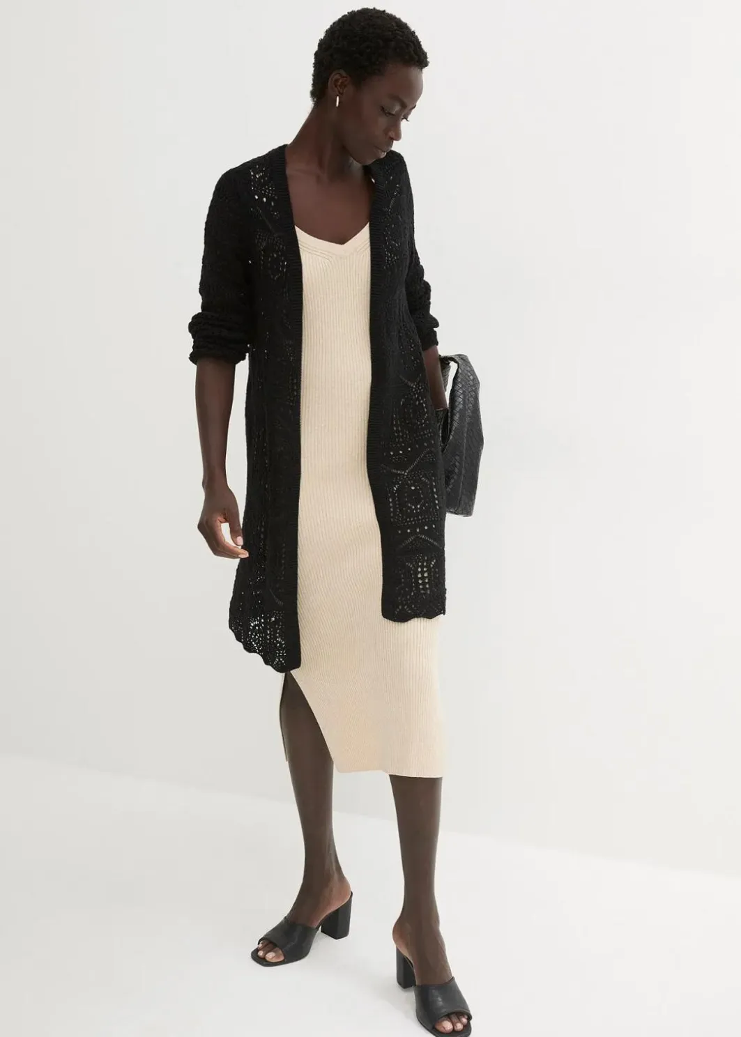 Damen bonprix Pullover & Strickjacken|Bekleidung·Jeans|Ajour Longstrickjacke