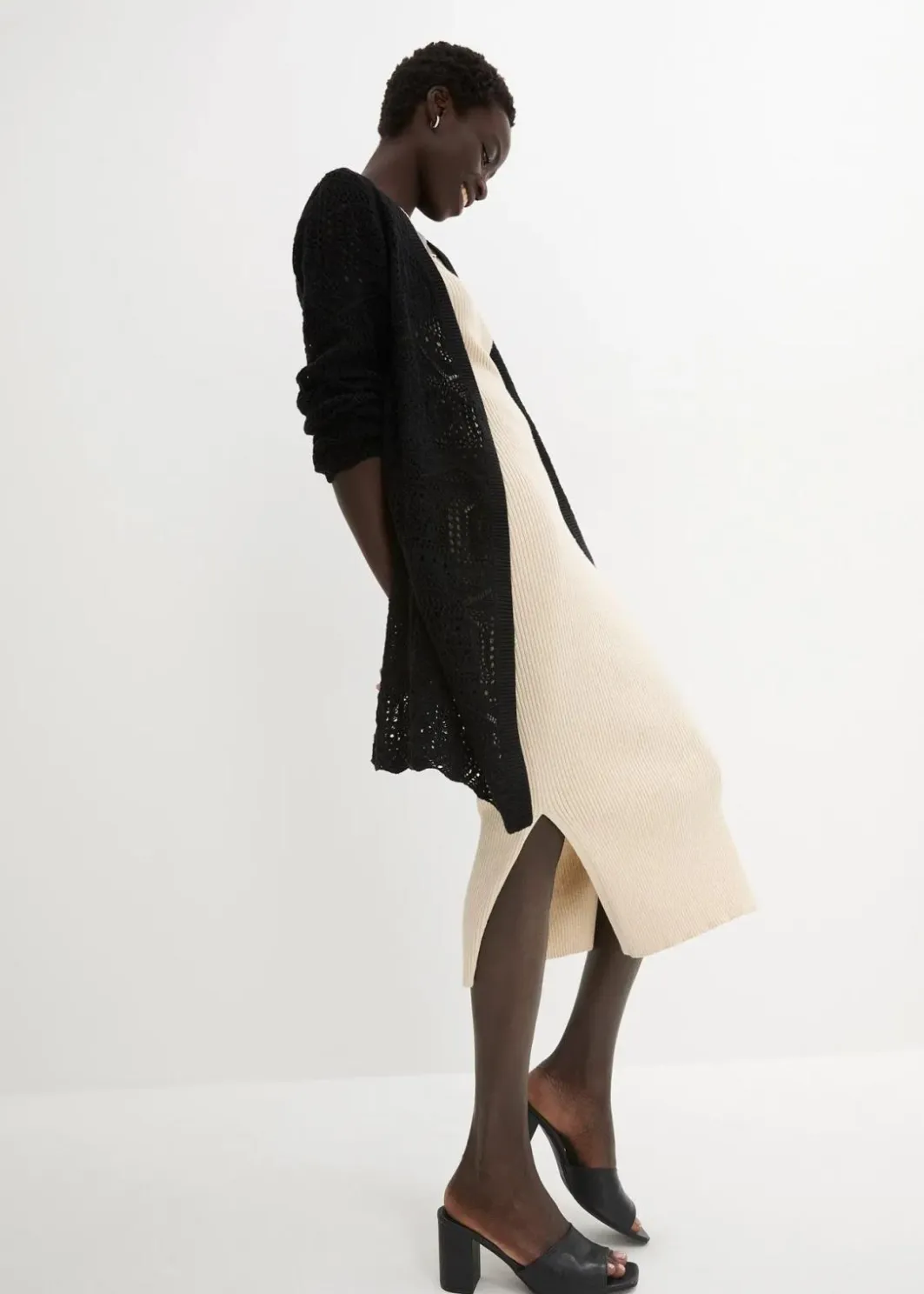 Damen bonprix Pullover & Strickjacken|Bekleidung·Jeans|Ajour Longstrickjacke