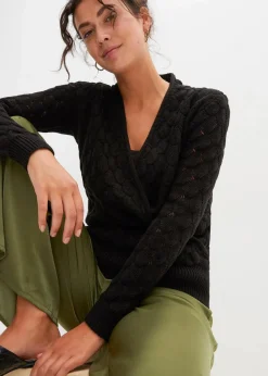 Damen bonprix Bekleidung·Umstandsmode|Strickmode|Ajour-Pullover in Wickeloptik