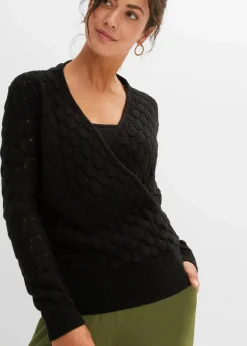Damen bonprix Bekleidung·Umstandsmode|Strickmode|Ajour-Pullover in Wickeloptik