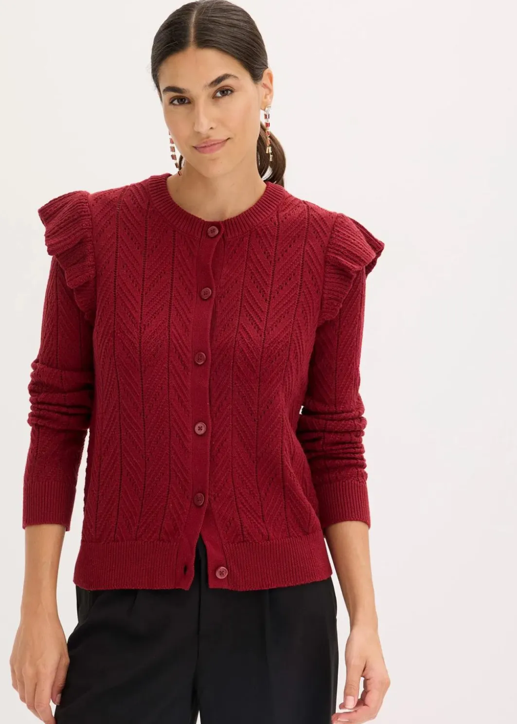 Damen bonprix Pullover & Strickjacken|Strickmode|Ajour-Strickjacke aus Baumwolle