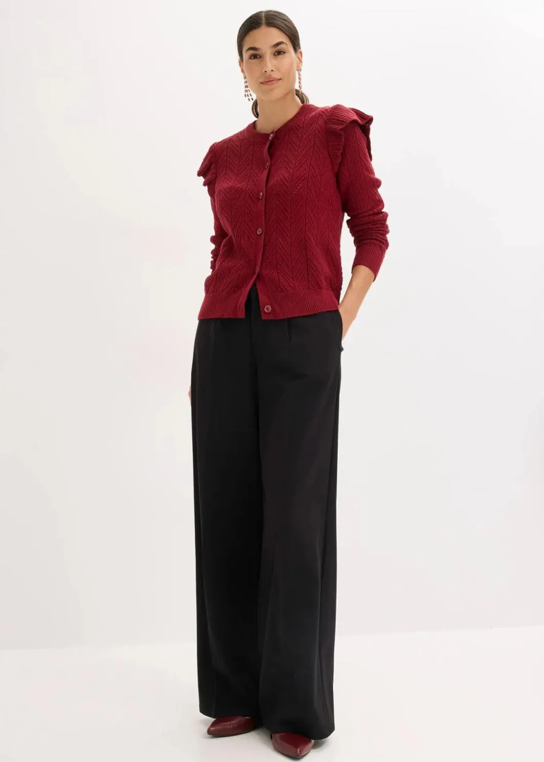 Damen bonprix Pullover & Strickjacken|Strickmode|Ajour-Strickjacke aus Baumwolle