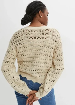 Online Ajour-Strickjacke aus reiner Baumwolle Damen Strickmode|Pullover & Strickjacken
