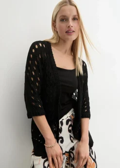 Damen bonprix Strickmode|Pullover & Strickjacken|Ajour-Strickjacke mit Glitzergarn