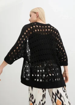 Damen bonprix Strickmode|Pullover & Strickjacken|Ajour-Strickjacke mit Glitzergarn