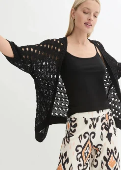 Damen bonprix Strickmode|Pullover & Strickjacken|Ajour-Strickjacke mit Glitzergarn