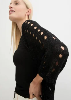 Damen bonprix Strickmode|Pullover & Strickjacken|Ajour-Strickjacke mit Glitzergarn