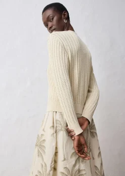 Ajour-Strickjacke mit Leinenanteil Damen Bekleidung·Umstandsmode|Premium