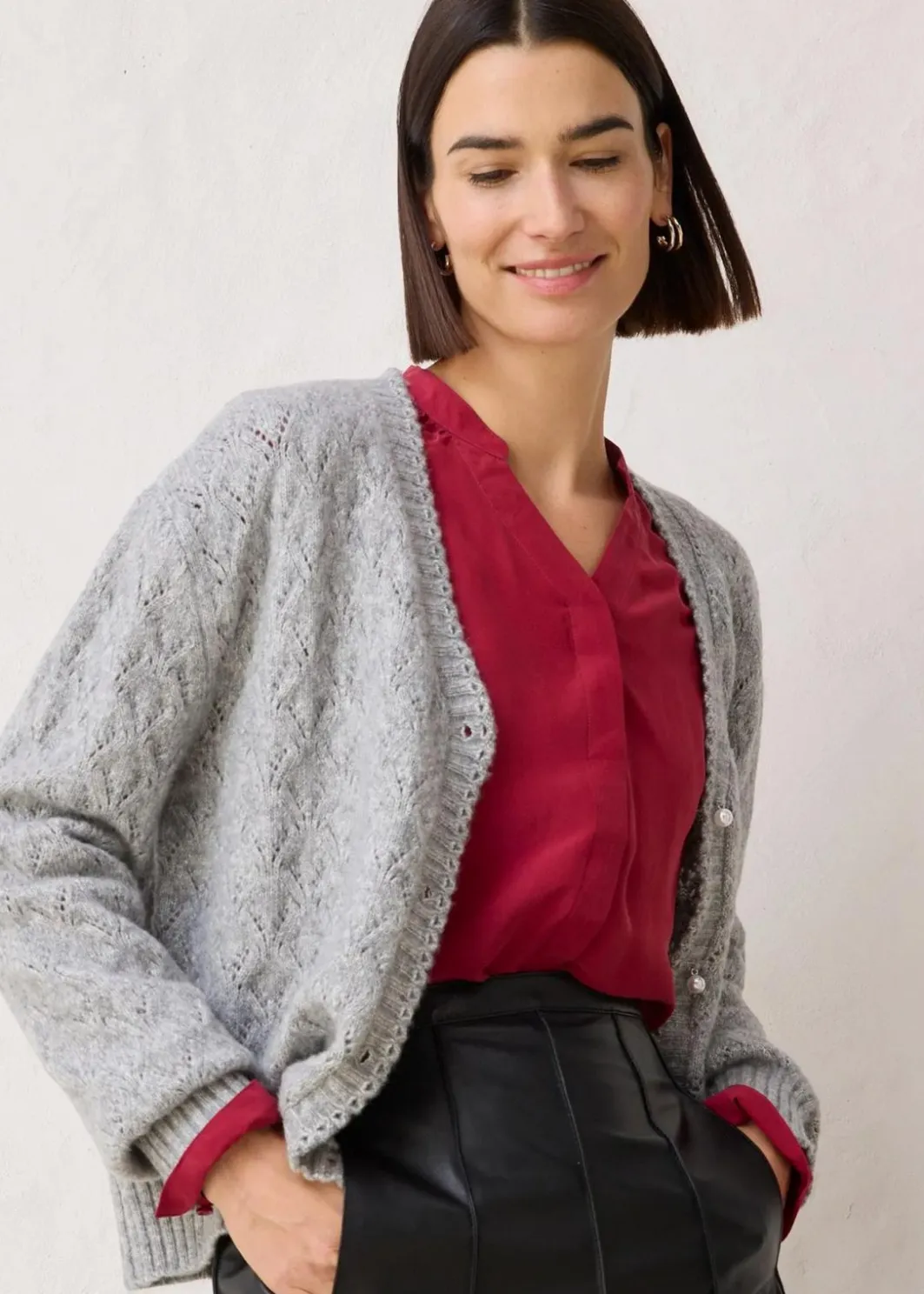 Damen bonprix Bekleidung·Umstandsmode|Bekleidung·Jeans|Ajour-Strickjacke mit Wolle