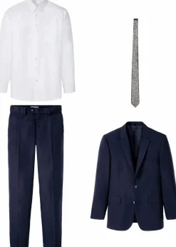 Herren bonprix Anzüge & Sakkos|Große Größen|Anzug mit Hemd und Krawatte (4-tlg.Set), Regular Fit