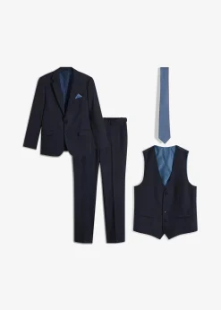 New Anzug mit Weste und Krawatte (4-tlg.Set), Slim Fit Herren Anzüge & Sakkos|Große Größen