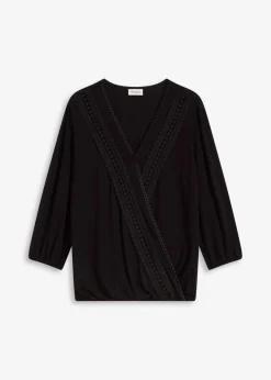 Clearance 3/4-Arm Shirt mit Spitze in Wickeloptik Damen Shirts & Tops