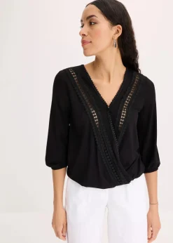 Clearance 3/4-Arm Shirt mit Spitze in Wickeloptik Damen Shirts & Tops