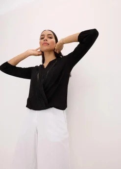 Clearance 3/4-Arm Shirt mit Spitze in Wickeloptik Damen Shirts & Tops
