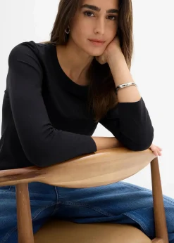 Damen bonprix Shirts & Tops|Basics|3/4-Armshirt mit reiner Bio-Baumwolle
