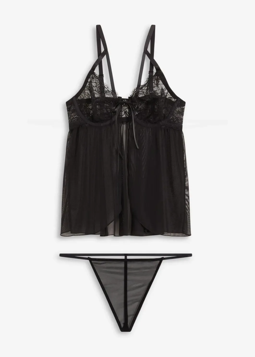Damen bonprix Große Cups D-H|Nachtwäsche|Babydoll + String (2-tlg.Set)