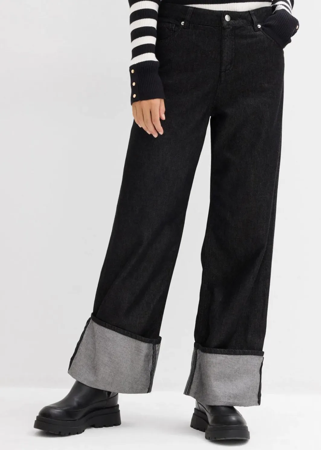 Damen bonprix Kurzgrößen|Bekleidung·Shirts & Tops|Baggy-Jeans Mid Waist