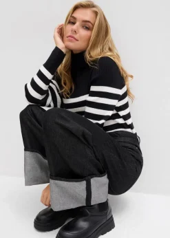 Damen bonprix Kurzgrößen|Bekleidung·Shirts & Tops|Baggy-Jeans Mid Waist