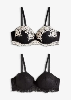 Damen bonprix Wäsche·Dessous|Wäsche·Große Cups D-H|Balconette-BH aus zweifarbiger Spitze (2er Pack)