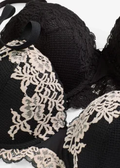 Damen bonprix Wäsche·Dessous|Wäsche·Große Cups D-H|Balconette-BH aus zweifarbiger Spitze (2er Pack)