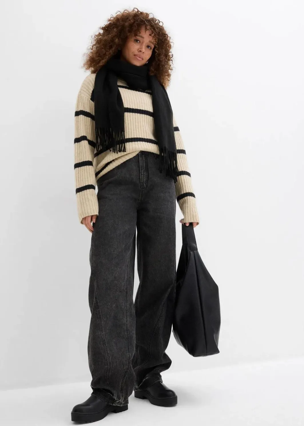 Damen bonprix Jeans|Kurzgrößen|Balloon-Jeans, Mid Waist
