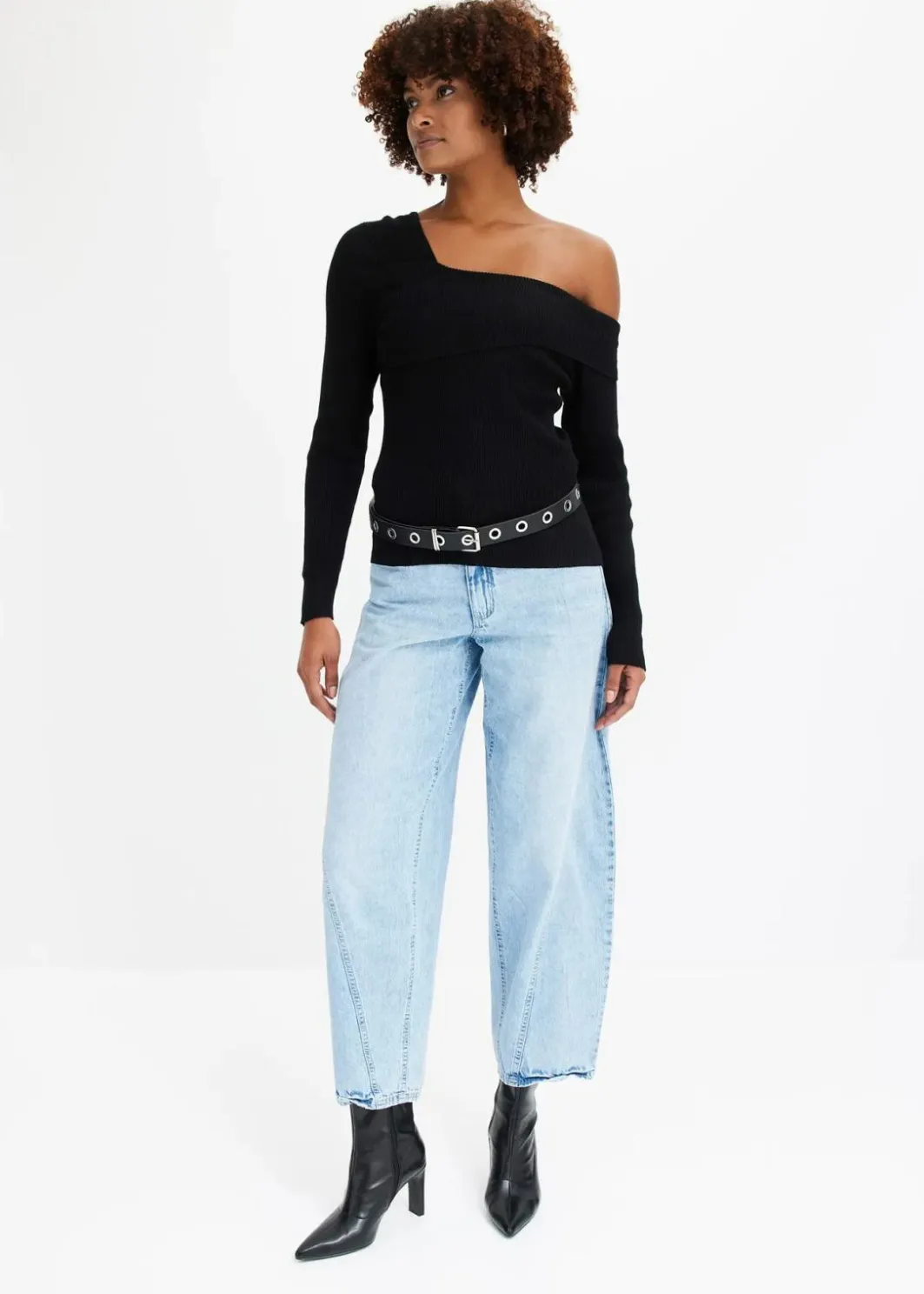 Damen bonprix Jeans|Kurzgrößen|Balloon-Jeans, Mid Waist