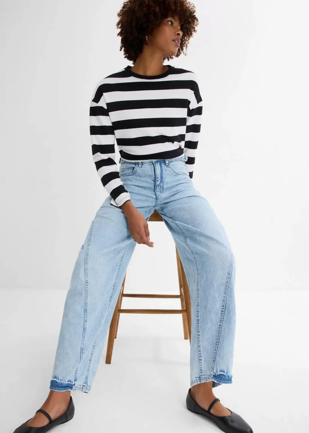 Damen bonprix Jeans|Kurzgrößen|Balloon-Jeans, Mid Waist