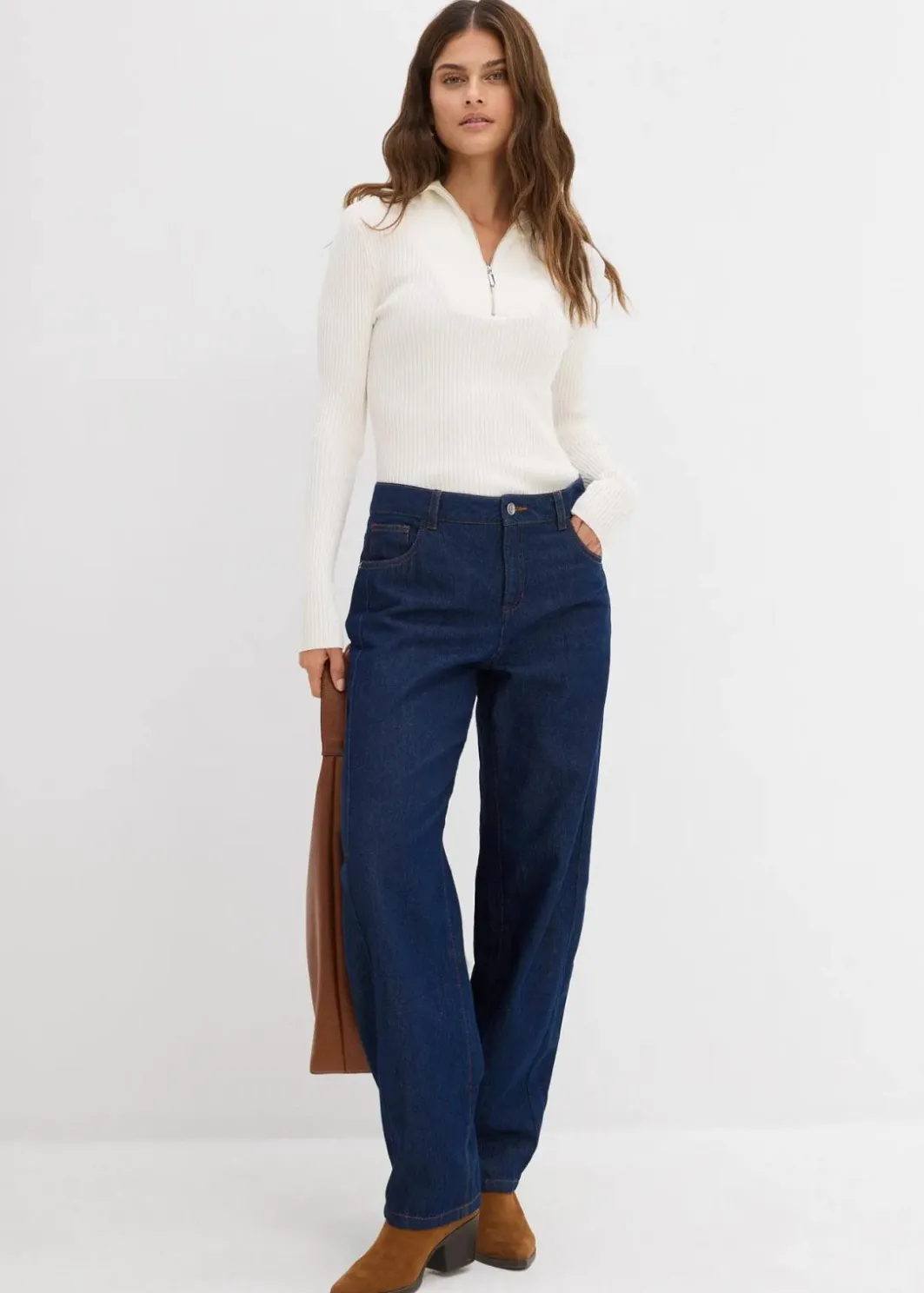 Damen bonprix Kurzgrößen|Bekleidung·Shirts & Tops|Balloon-Jeans Mid Waist