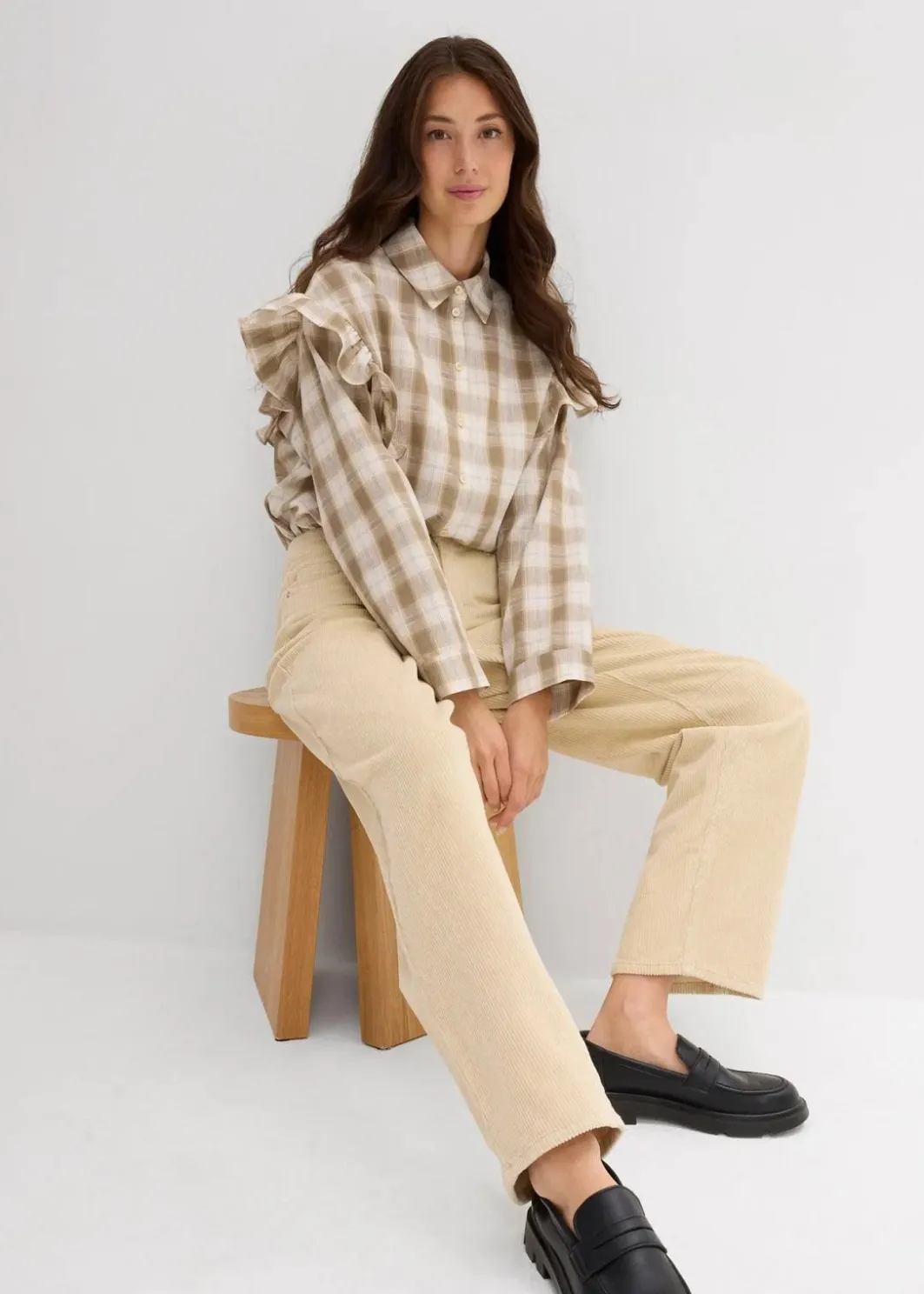 Damen bonprix Bekleidung·Kleider|Hosen|Barrel-Cordhose Mid Waist