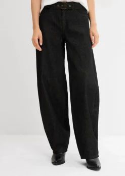 Damen bonprix Kurzgrößen|Bekleidung·Shirts & Tops|Barrel-Jeans Mid Waist mit Gürtel