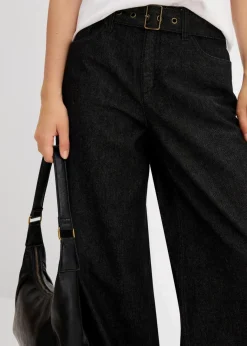 Damen bonprix Kurzgrößen|Bekleidung·Shirts & Tops|Barrel-Jeans Mid Waist mit Gürtel