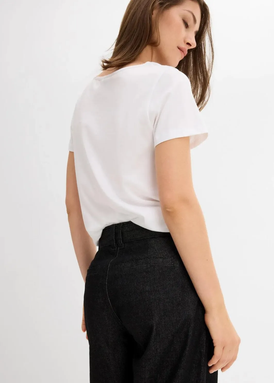 Damen bonprix Kurzgrößen|Bekleidung·Shirts & Tops|Barrel-Jeans Mid Waist mit Gürtel