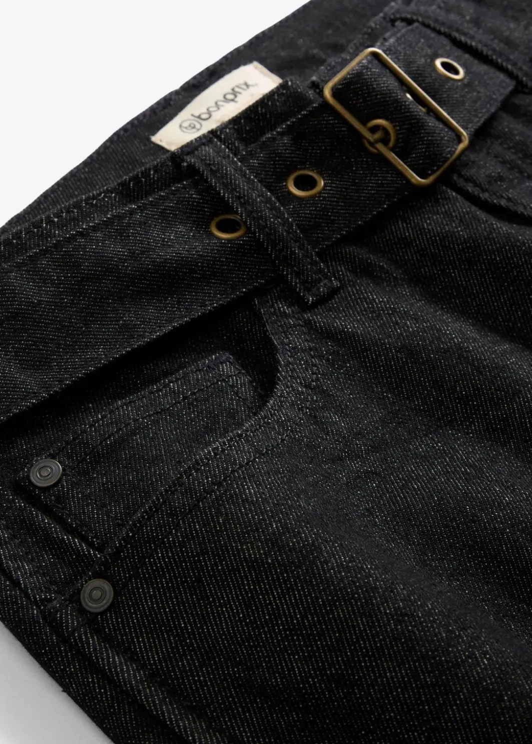 Damen bonprix Kurzgrößen|Bekleidung·Shirts & Tops|Barrel-Jeans Mid Waist mit Gürtel