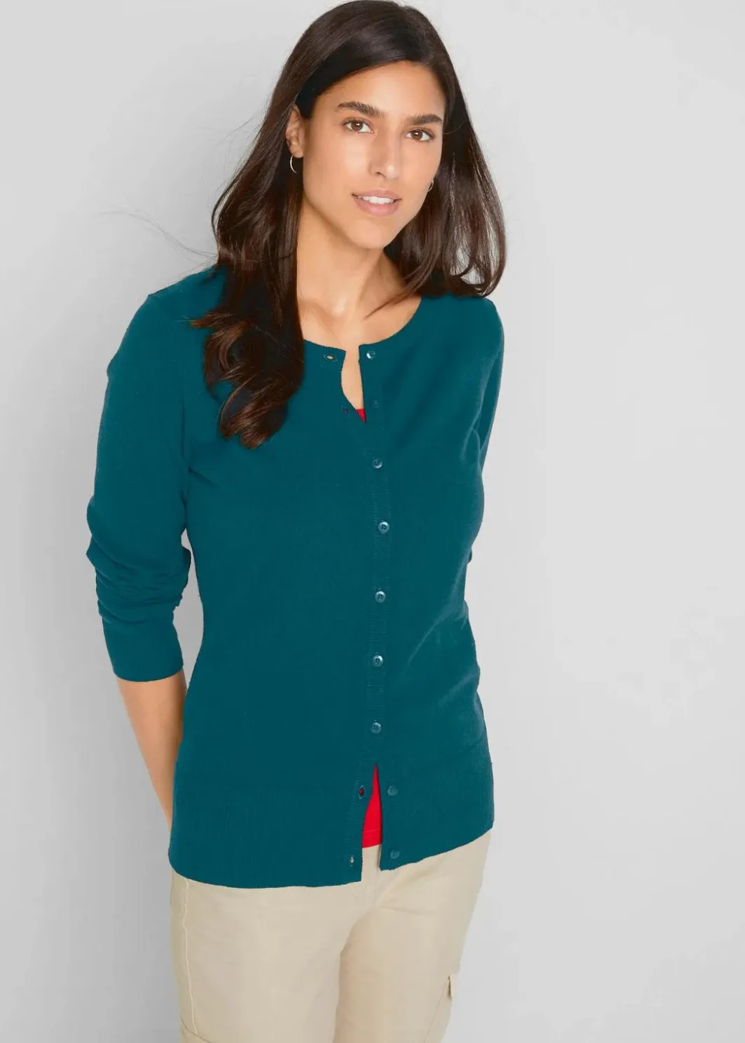 Online Basic Feinstrickjacke mit recycelter Baumwolle Damen Pullover & Strickjacken|Basics