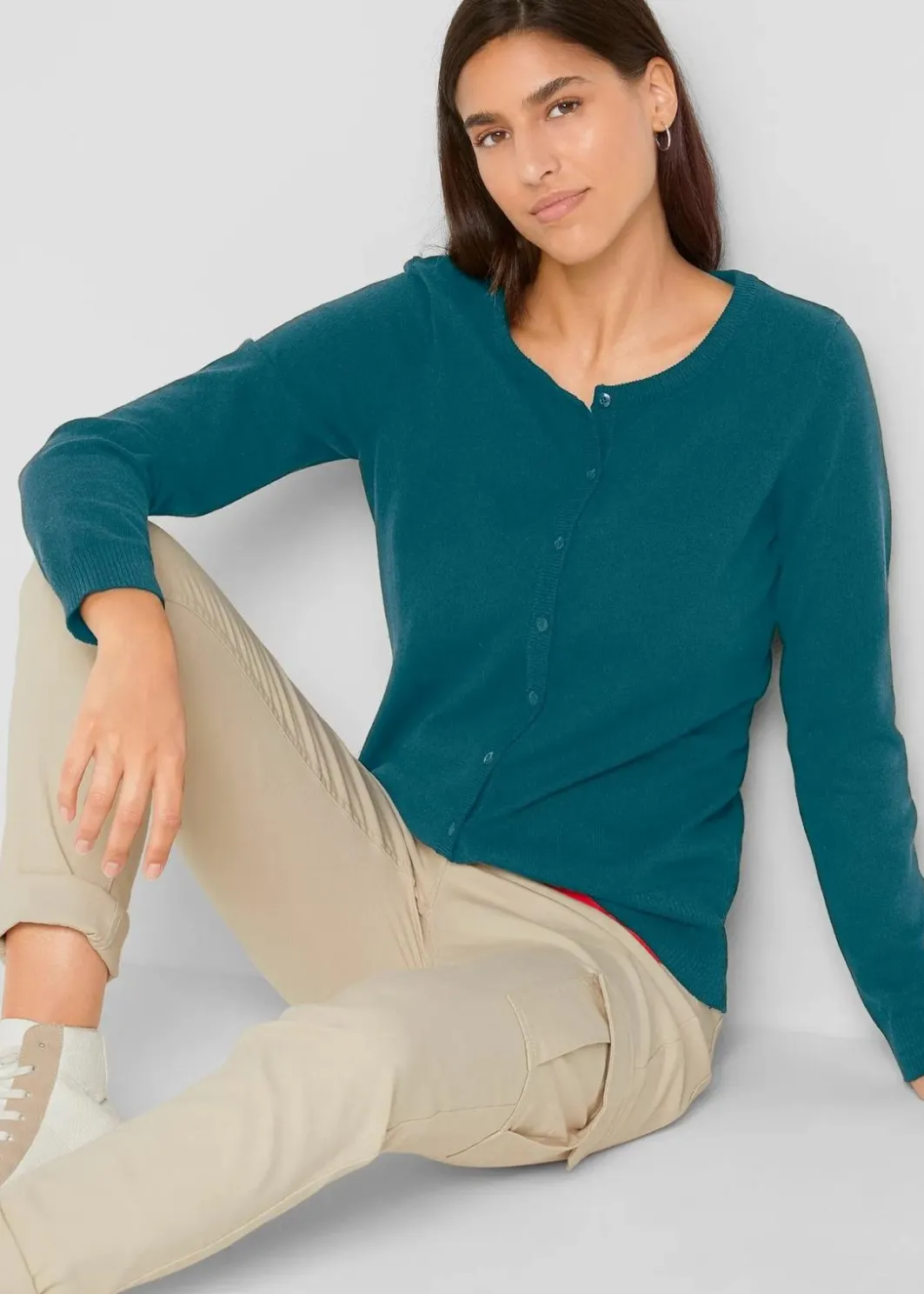 Online Basic Feinstrickjacke mit recycelter Baumwolle Damen Pullover & Strickjacken|Basics