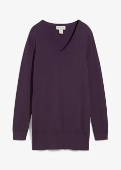 Discount Basic Longpullover mit V-Ausschnitt Damen Strickmode|Pullover & Strickjacken
