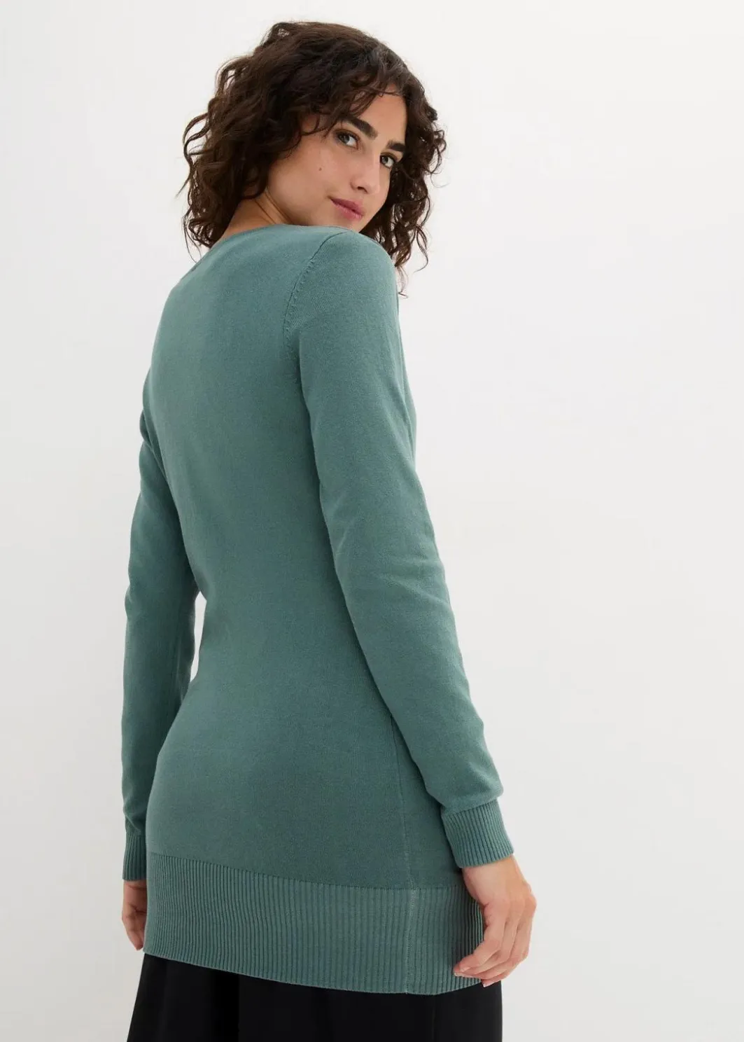 Best Basic Longpullover mit V-Ausschnitt Damen Strickmode|Pullover & Strickjacken