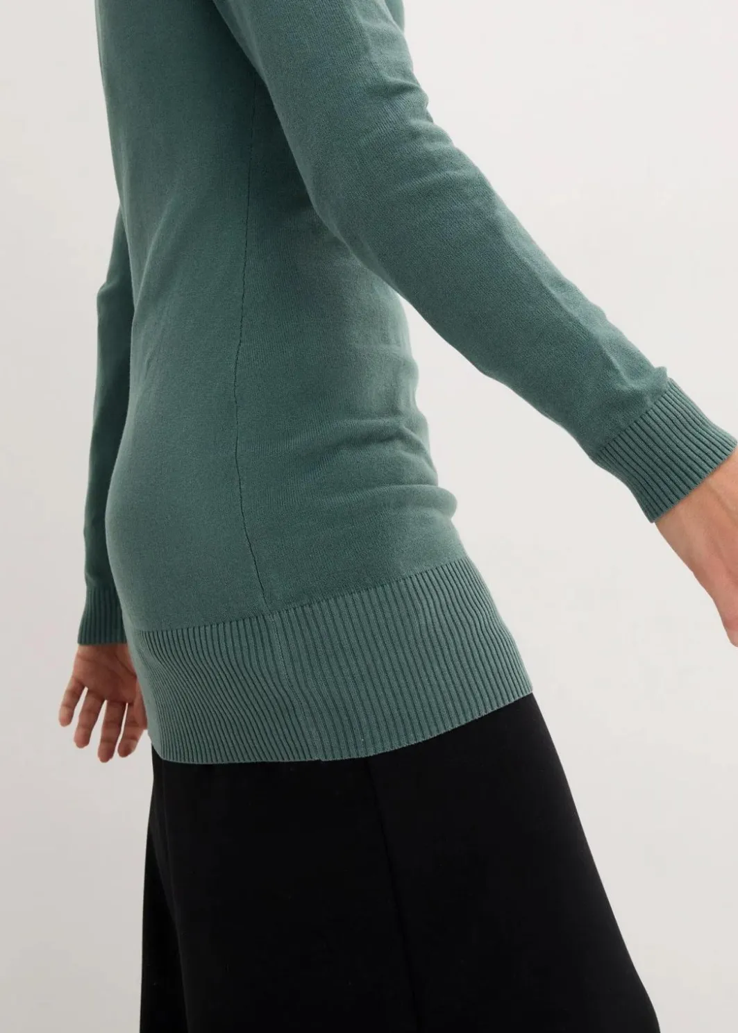 Best Basic Longpullover mit V-Ausschnitt Damen Strickmode|Pullover & Strickjacken