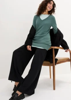 Best Basic Longpullover mit V-Ausschnitt Damen Strickmode|Pullover & Strickjacken