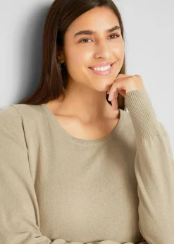 Damen bonprix Strickmode|Pullover & Strickjacken|Basic Pullover mit recycelter Baumwolle