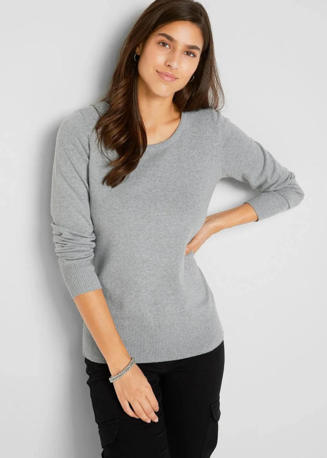 Damen bonprix Strickmode|Pullover & Strickjacken|Basic Pullover mit recycelter Baumwolle